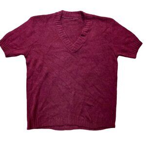 Vintage 1950s V-Neck Short Sleeve Maroon Burgundy/Wine  Knit Sweater